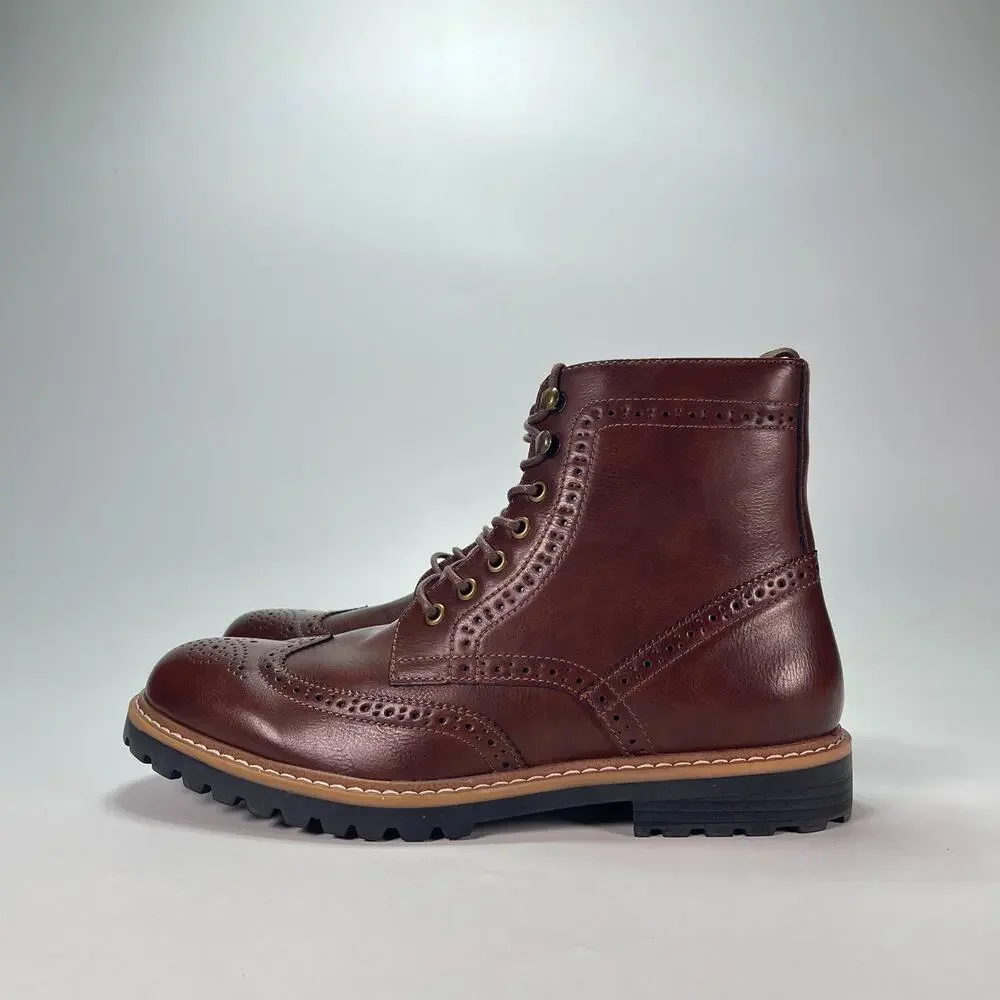 Club Room Sawyer Brown Leather Casual Wingtip Brogue Ankle Boots Mens Size 10.5M